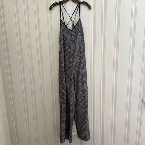 Sans Souci Blue and Red Patterned Strappy Romper